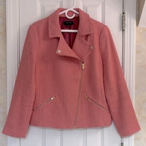 Talbots Textured Cotton Tweed Moto Blazer in Salmon Pink with Gold Hardware. EUC